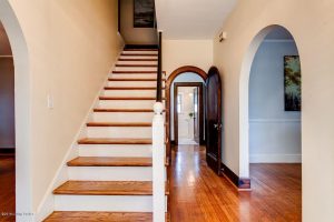 Louisville Kentucky Home Staging, Louisville Kentucky Interior Designer, Louisville Kentucky Renovation Designer, Lexington Road, Residential Home Staging, Gleaming Hardwood Flooring, Stained Trim, Foyer