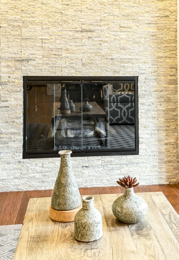 Louisville Kentucky Home Renovation, Stacked Stone Fireplace, Hand Scraped Hickory Floor, Rustic, Accessories